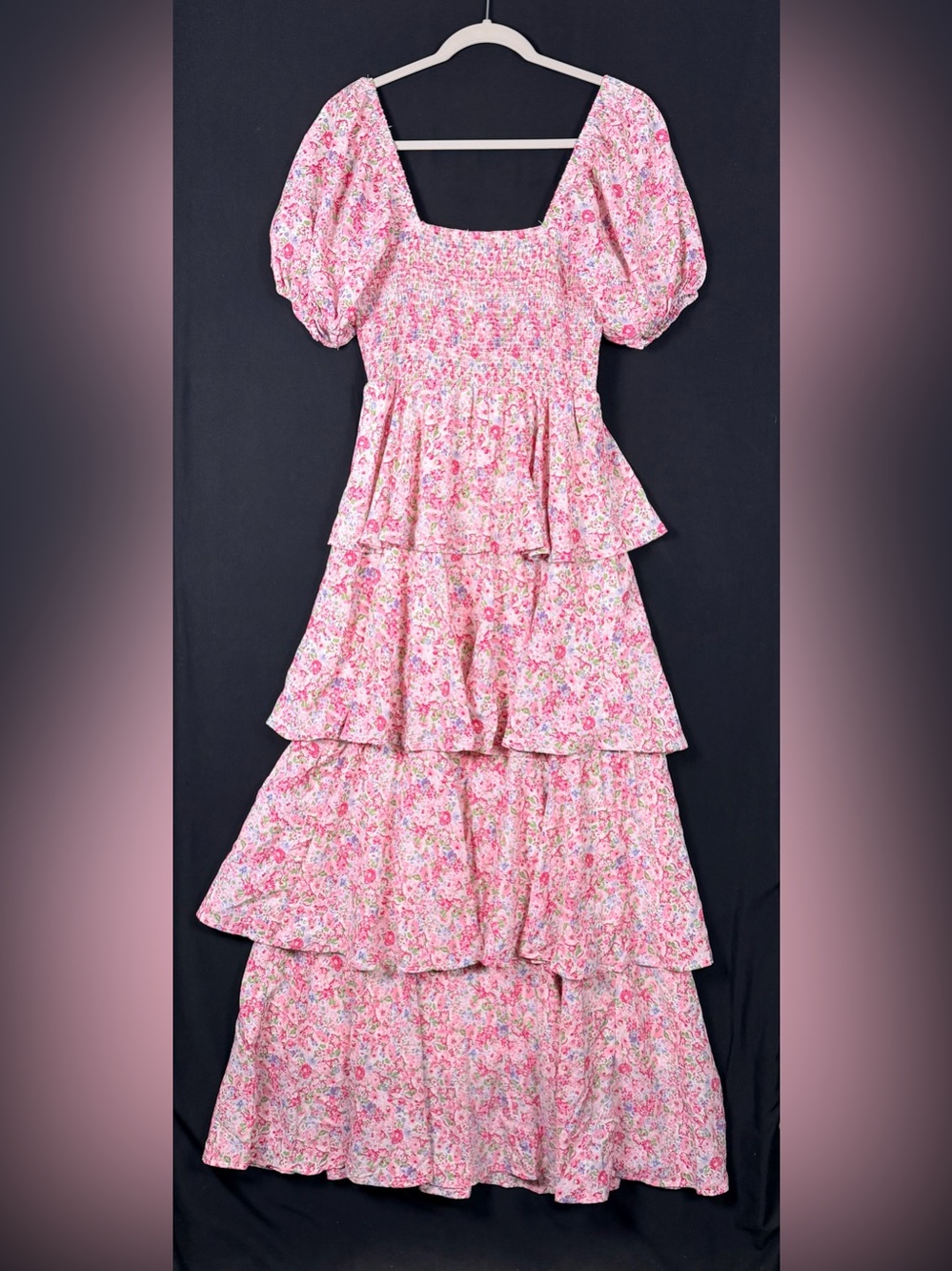 entro Pink Floral Tiered Maxi Dress Medium Wedding guest Graduation festival - Picture 2 of 13